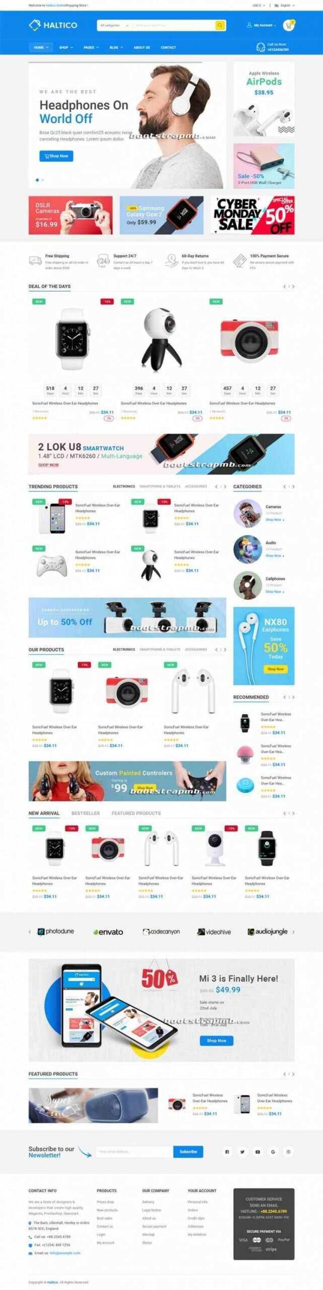 蓝色Bootstrap4大型响应式数码产品设备商城 发卡网创- 首码创想网创资源