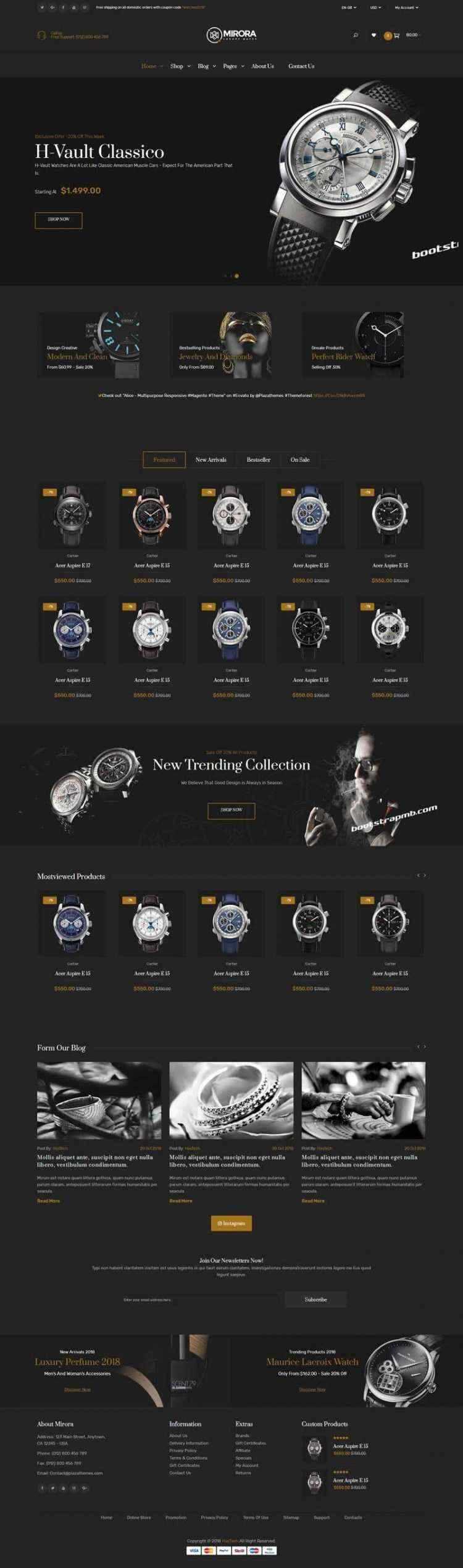 Bootstrap黑色响应式奢侈品手表商城网站 发卡网创- 首码创想网创资源