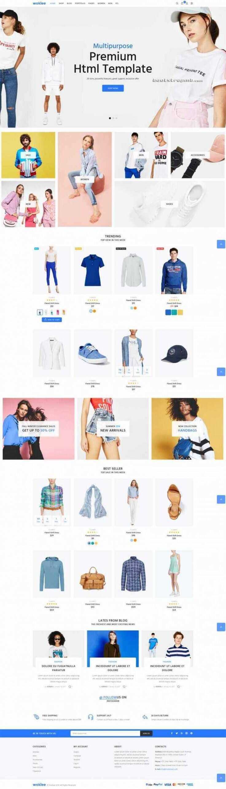 蓝色宽屏Bootstrap响应式服装购物商城 发卡网创- 首码创想网创资源