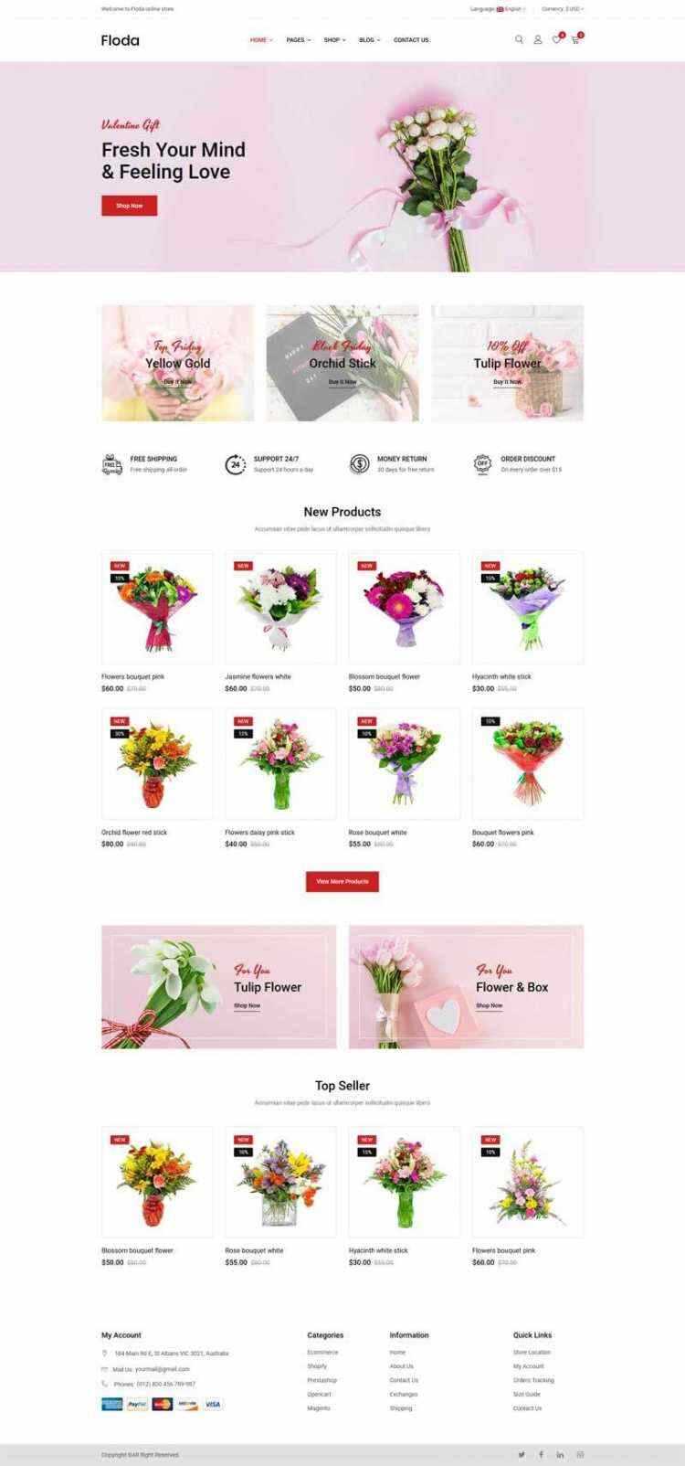 Bootstrap红色精美响应式鲜花花店电商网站 发卡网创- 首码创想网创资源