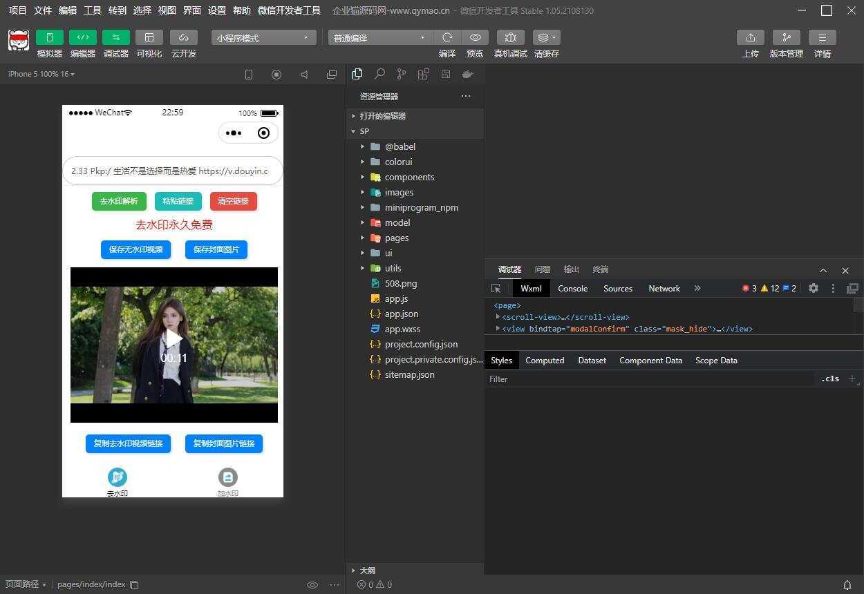 短视频去水印和图片加水印生成微信小程序源码 发卡网创- 首码创想网创资源