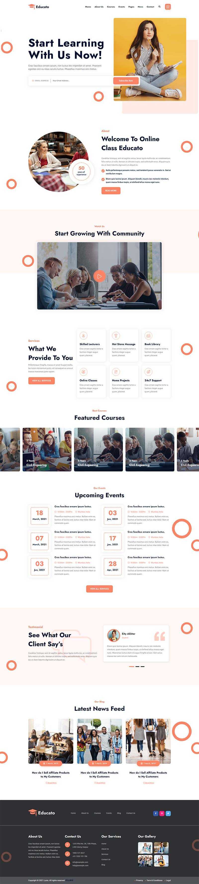 橘黄色响应式在线学习教育企业网站html模板 发卡网创- 首码创想网创资源