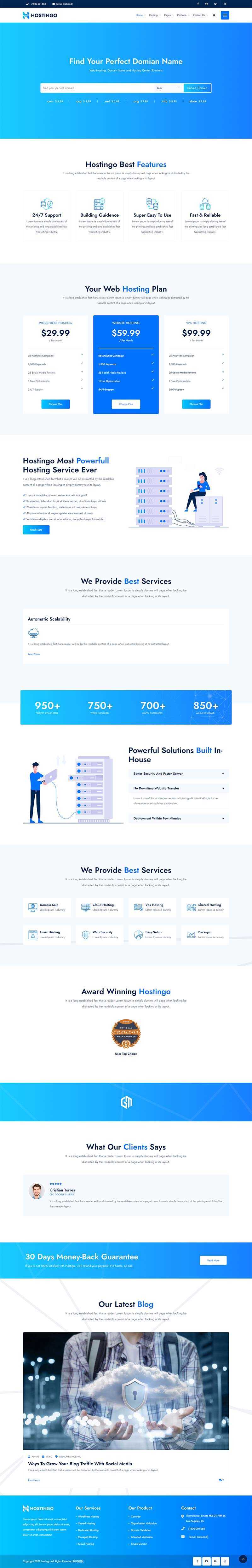 蓝色风格IDC服务器主机托管网站html模板 发卡网创- 首码创想网创资源