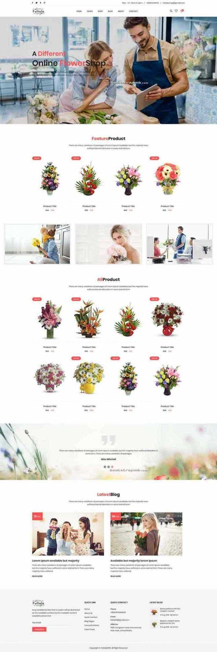 Bootstrap英文外贸响应式鲜花预订网电商 发卡网创- 首码创想网创资源