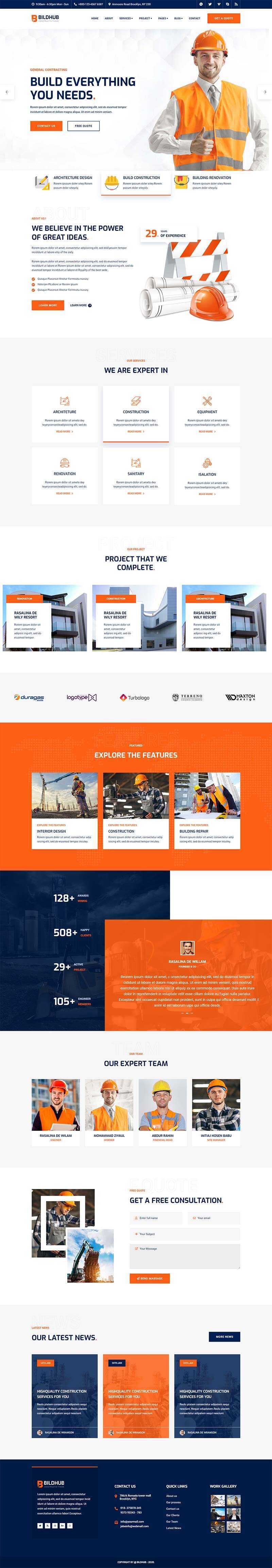 bootstrap橙色响应式建筑设计公司网站html模板 发卡网创- 首码创想网创资源