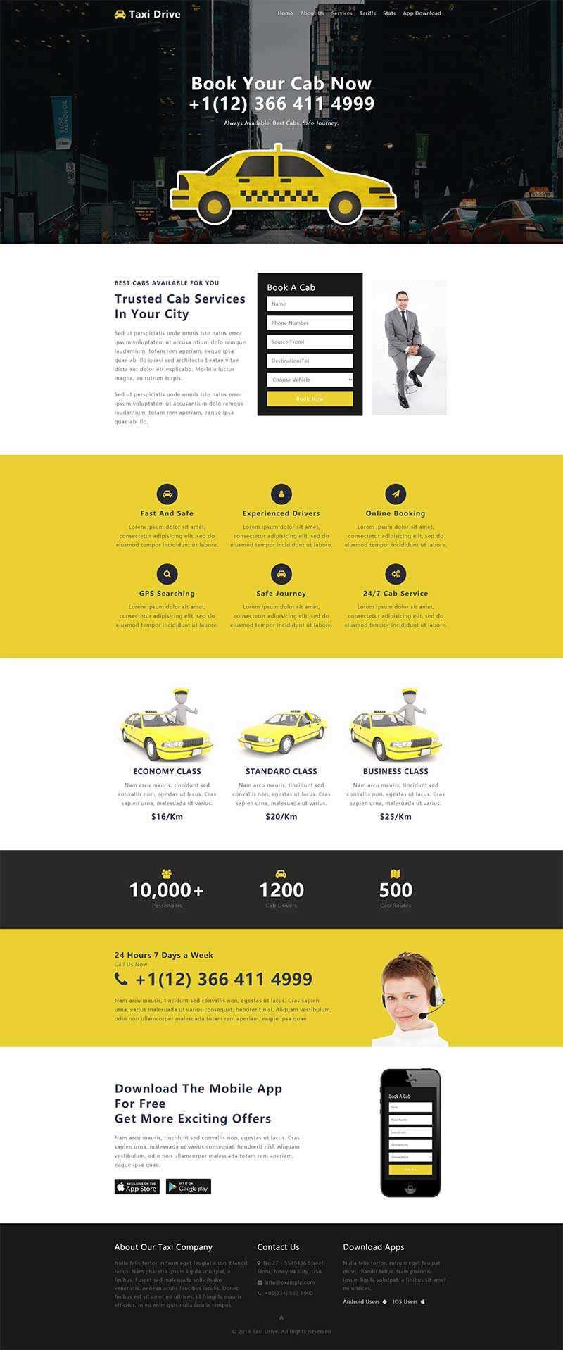 黄色出租车服务网站单页响应式网页html模板 发卡网创- 首码创想网创资源