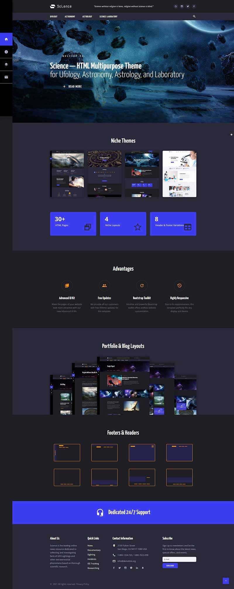 深色星空宇宙天文类多用途网站HTML模板 发卡网创- 首码创想网创资源