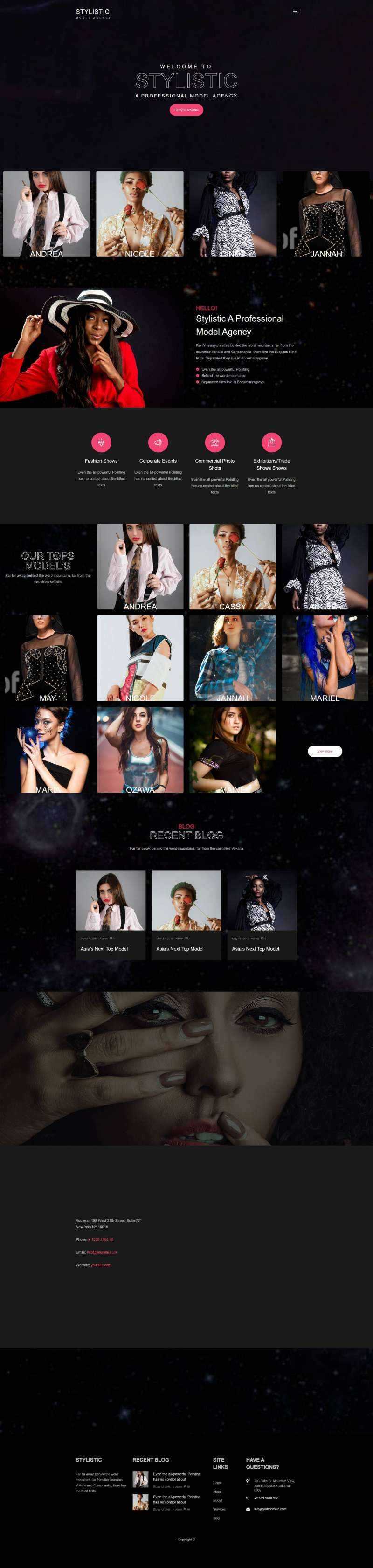 全屏背景Bootstrap4模特经纪公司网站模html板 发卡网创- 首码创想网创资源