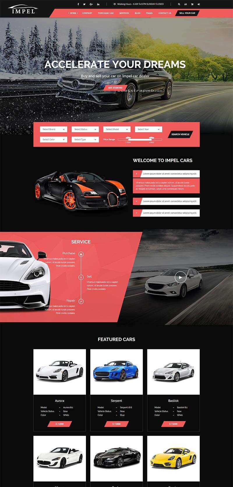 Bootstrap大气红色的汽车经销商网站html模板 发卡网创- 首码创想网创资源