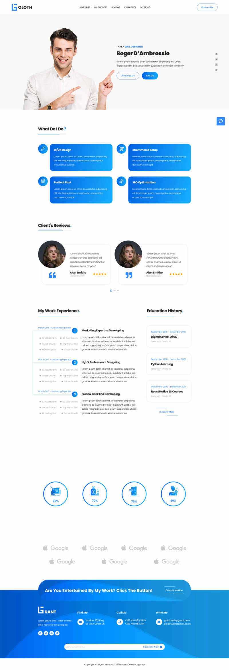 bootstrap多功能响应式个人简历单页html模板 发卡网创- 首码创想网创资源