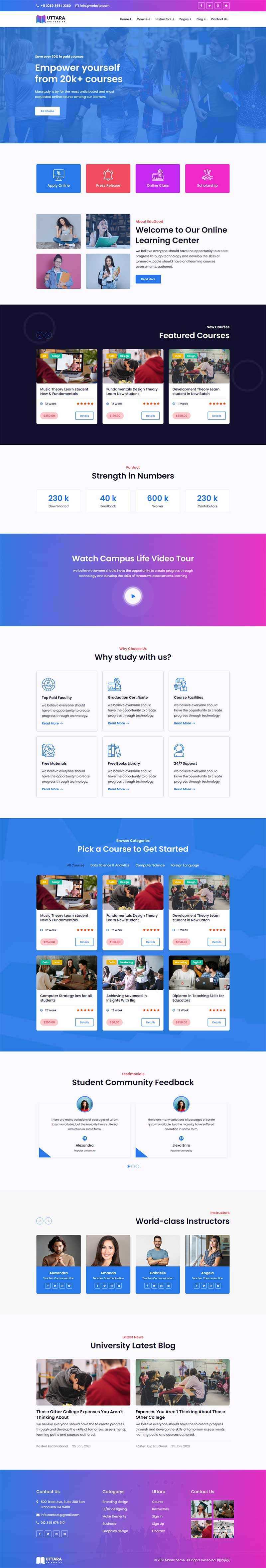 bootstrap响应式大学在线课程网站HTML模板 发卡网创- 首码创想网创资源