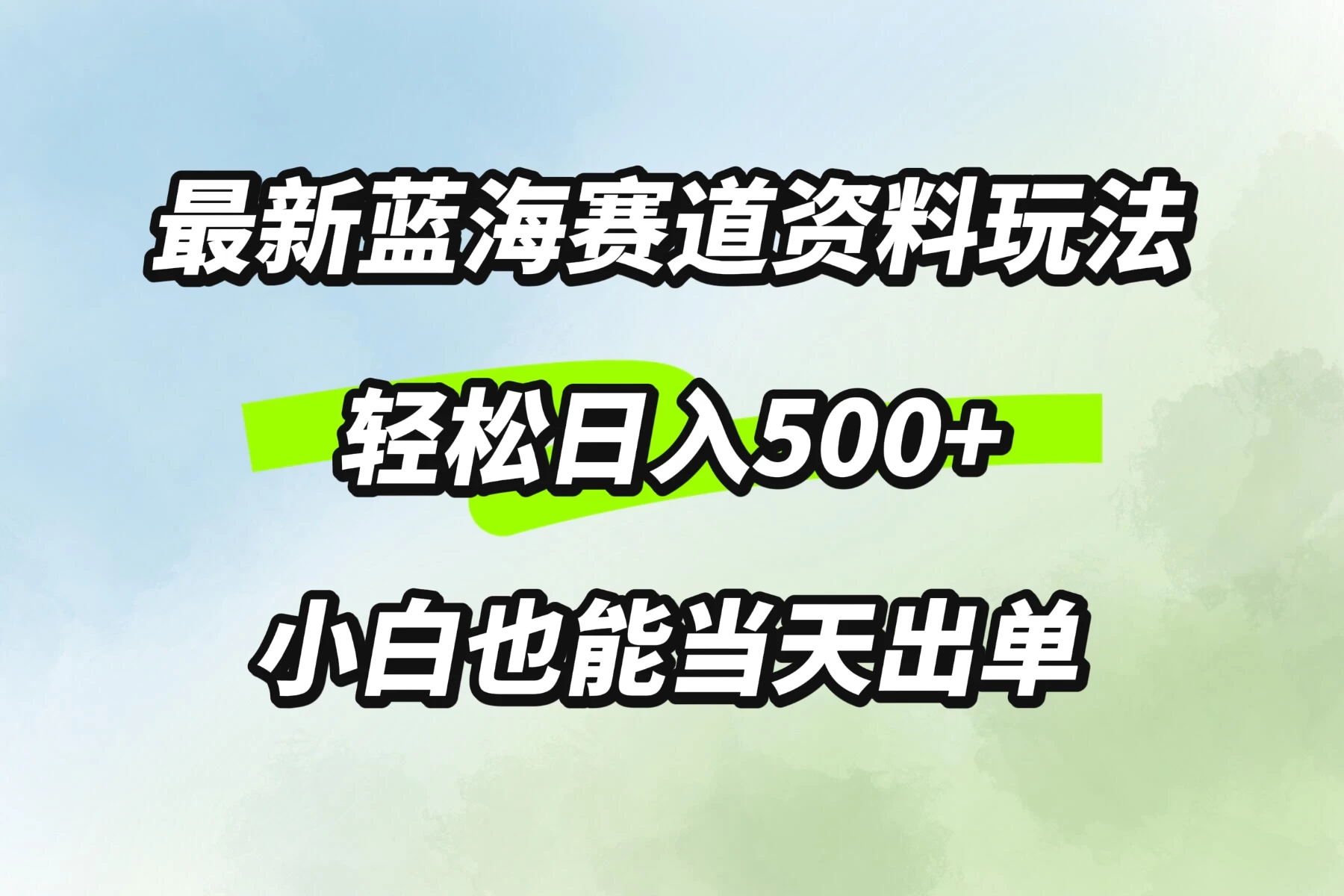 最新蓝海赛道资料玩法，轻松日入500+，小白也能当天出单 发卡网创- 首码创想网创资源