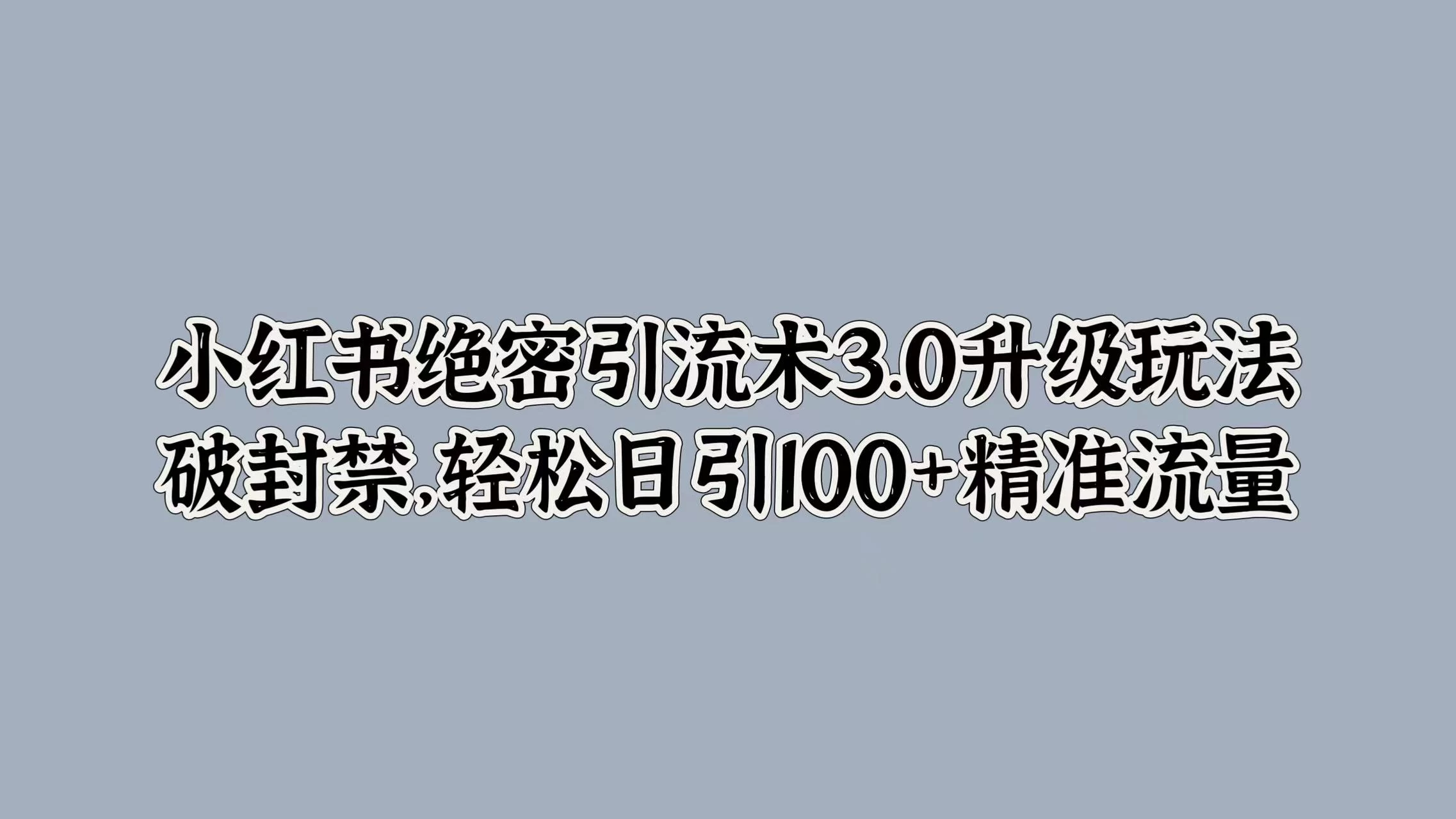 小红书绝密引流术3.0升级玩法，破封禁，轻松日引100+精准流量 发卡网创- 首码创想网创资源