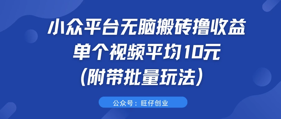 小众平台无脑搬砖撸收益，单个视频平均10元 (附带批量玩法） 发卡网创- 首码创想网创资源