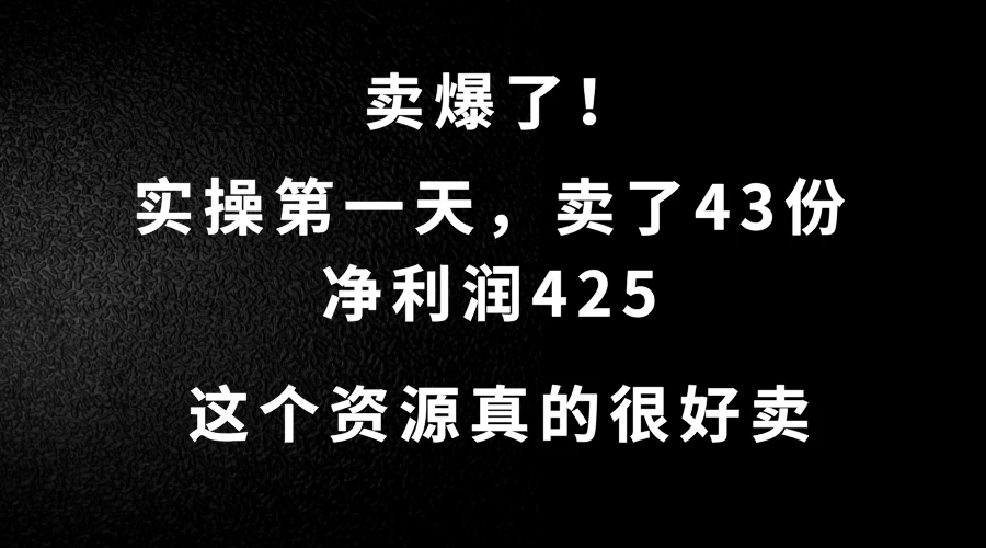 这个资源，需求很大，实操第一天卖了43份，净利润425 发卡网创- 首码创想网创资源