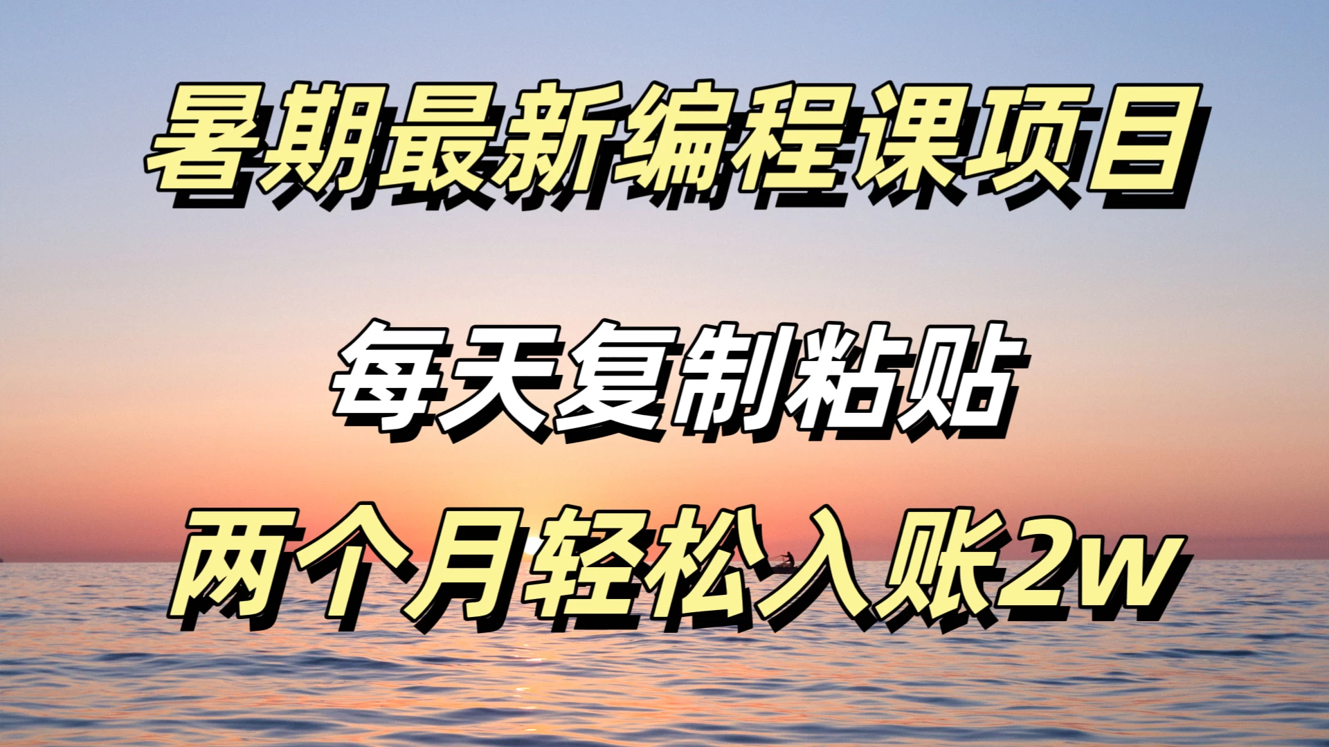 暑期最新编程课项目，简单易上手，只需复制粘贴，2w轻松到手 发卡网创- 首码创想网创资源