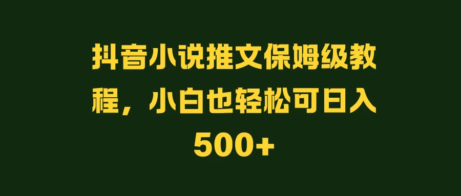 抖音小说推文保姆级教程，小白也轻松可日入500+ 发卡网创- 首码创想网创资源