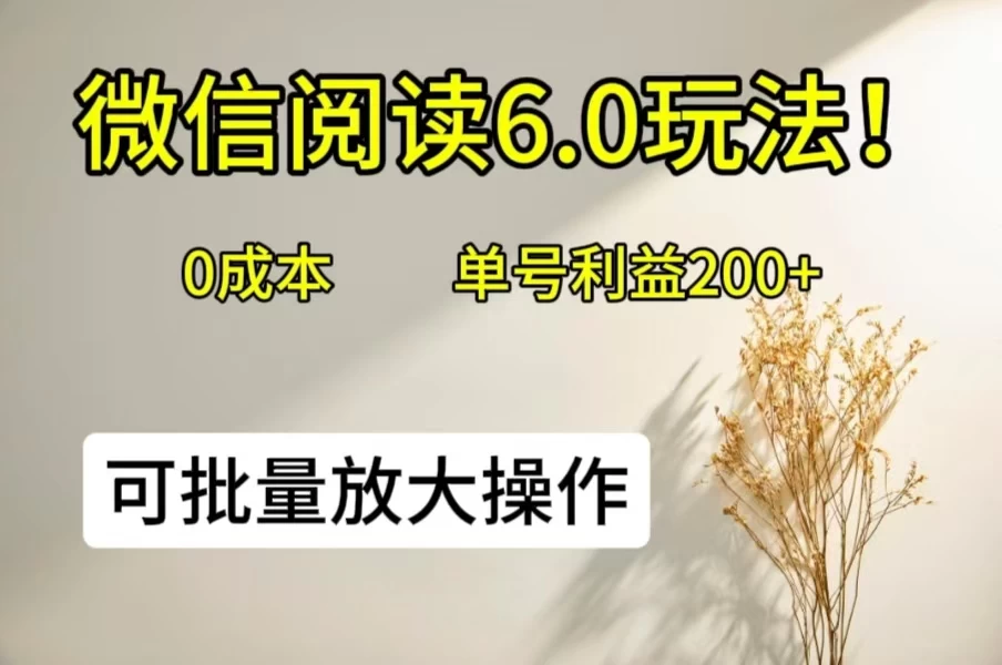 微信阅读6.0玩法！0撸，单号利益200+，可批量放大操作 发卡网创- 首码创想网创资源