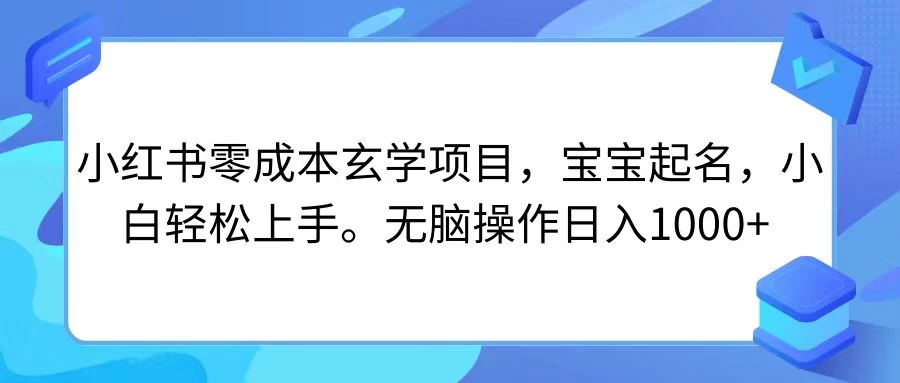 小红书零成本玄学项目，宝宝起名，小白轻松上手，无脑操作日入1000+ 发卡网创- 首码创想网创资源