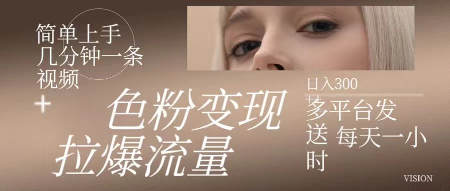色粉变现，拉爆流量，简单上手几分钟一条视频，多平台发送每天一小时，日入300+ 发卡网创- 首码创想网创资源