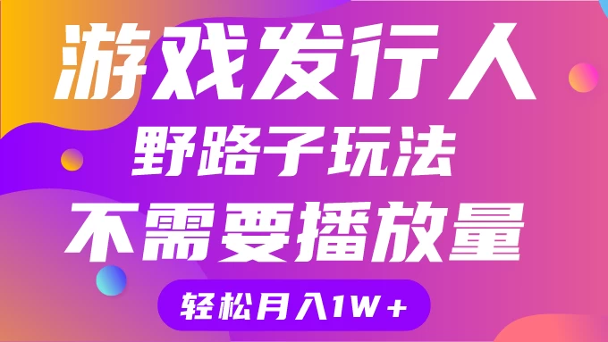 游戏发行人野路子玩法，打破播放量魔咒，月入1W+ 发卡网创- 首码创想网创资源