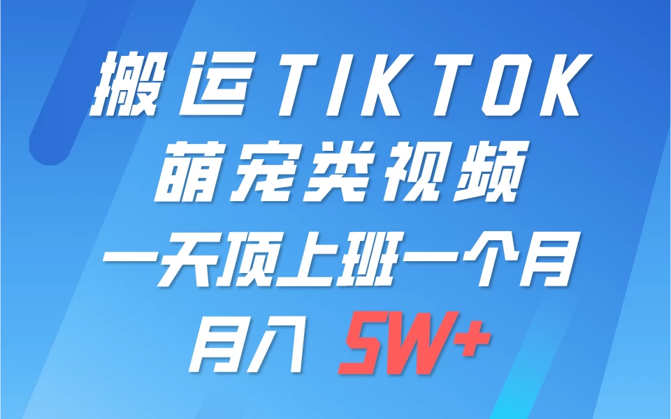 搬运tiktok萌宠视频，一部手机可做，项目长期稳定，月入5W+ 发卡网创- 首码创想网创资源