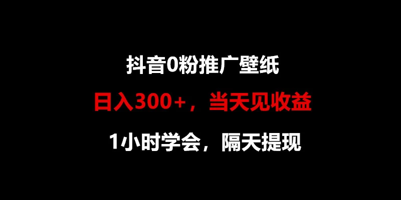 日入300+，抖音0粉推广壁纸，1小时学会，当天见收益，隔天提现 发卡网创- 首码创想网创资源