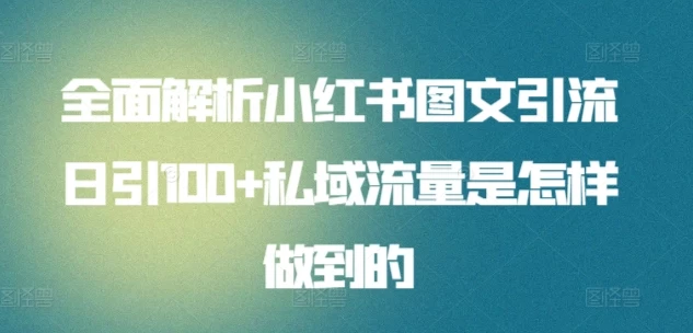 全面解析小红书图文引流日引100私域流量是怎样做到的 发卡网创- 首码创想网创资源