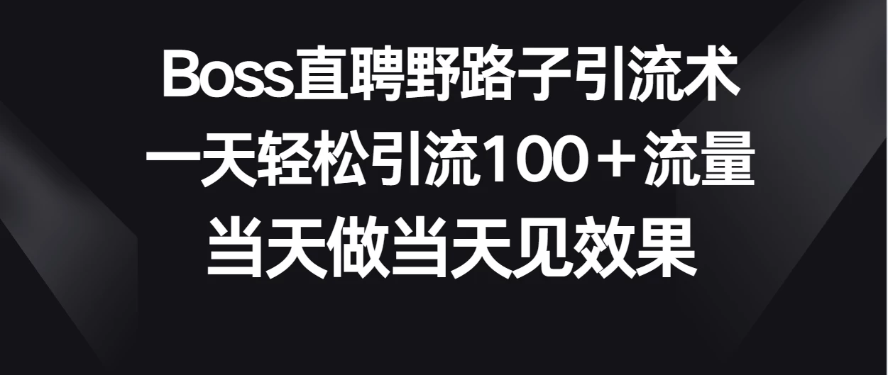 Boss直聘野路子引流术，一天轻松引流100+流量，当天做当天见效果 发卡网创- 首码创想网创资源