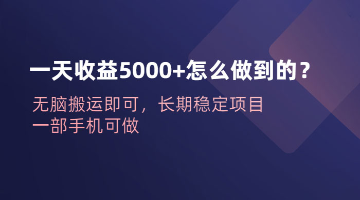 一天收益 5000+ 怎么做到的？无脑搬运即可，长期稳定项目，一部手机可做 发卡网创- 首码创想网创资源