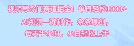 视频号冷门赛道掘金！单日轻松1000+，AI视频一键制作，条条原创，每天半小时，小白轻松上手 发卡网创- 首码创想网创资源