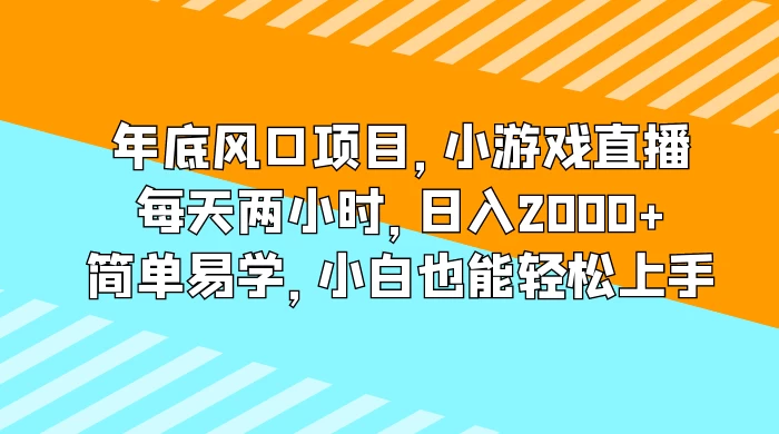 年底风口项目，小游戏直播，每天两小时，日入2000+，简单易学，小白也能轻松上手 发卡网创- 首码创想网创资源