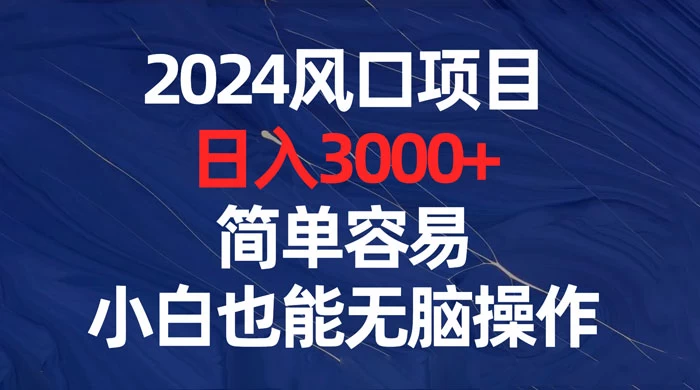 2024 风口项目，日入 3000+，简单容易，小白也能无脑操作 发卡网创- 首码创想网创资源