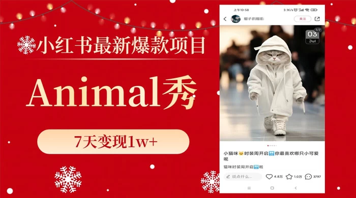 小红书最新爆款项目，Animal 秀，7天变现 1w+ 发卡网创- 首码创想网创资源