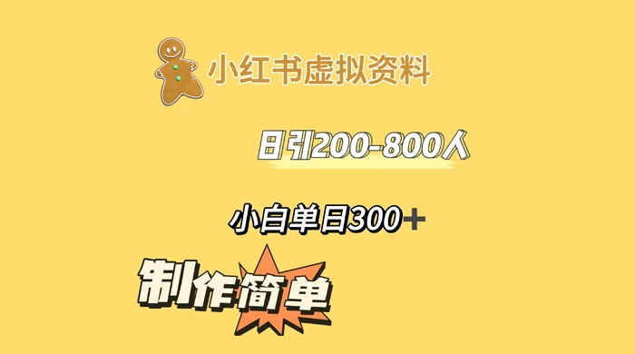 小红书虚拟资料日引 200-800 人，小白单日收益 300+ 发卡网创- 首码创想网创资源