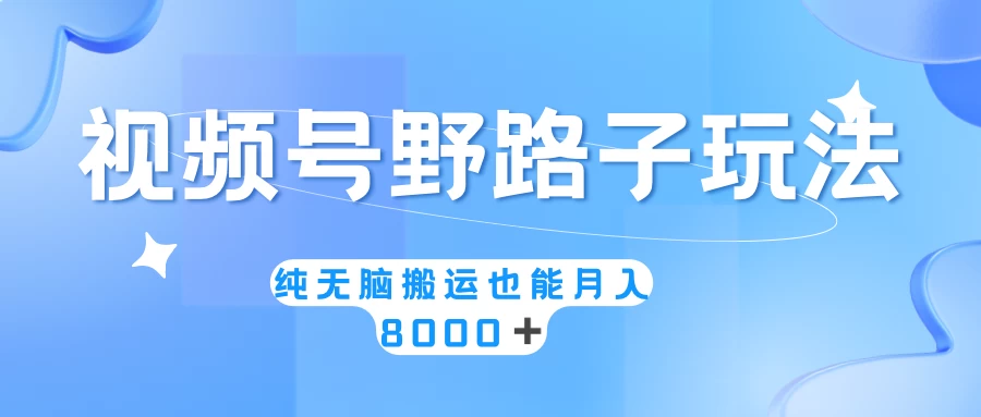 视频号野路子玩法，纯无脑搬运小白可做，月入8000+ 发卡网创- 首码创想网创资源