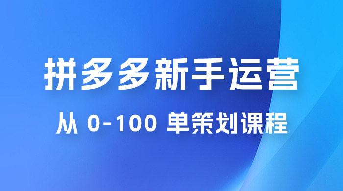 拼多多新手运营从 0-100 单策划课程，从零起步到爆单详细教程 发卡网创- 首码创想网创资源